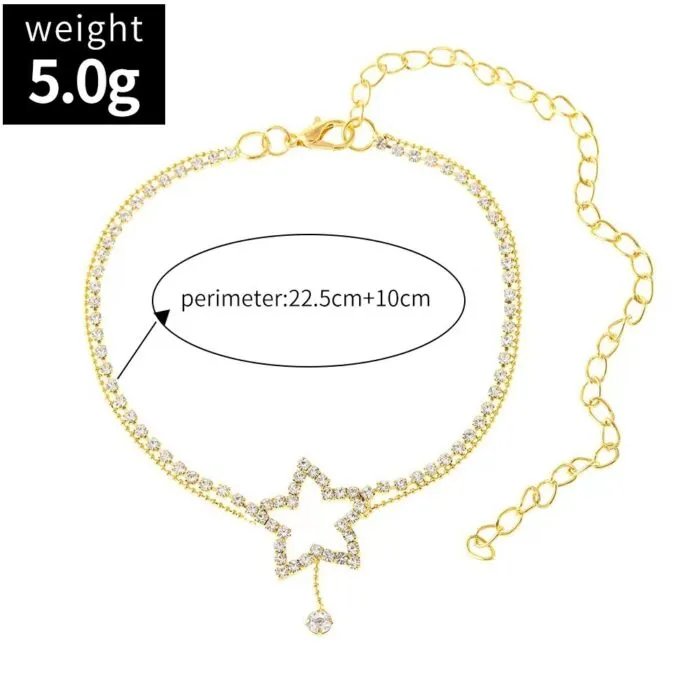 Women’s Fashion Personality Five-pointed Star Heart Shape Rhinestone Bead Necklace Anklet