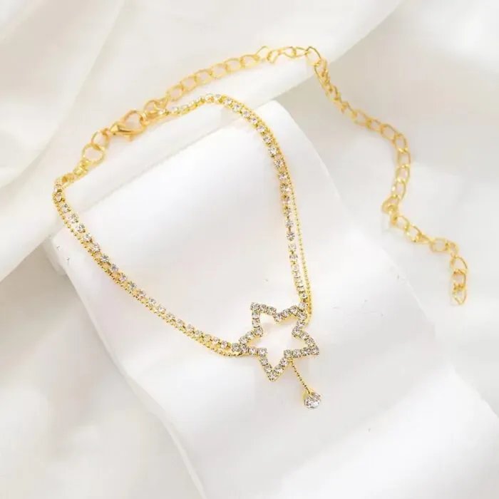 Women’s Fashion Personality Five-pointed Star Heart Shape Rhinestone Bead Necklace Anklet