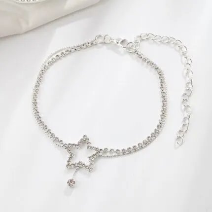 Women’s Fashion Personality Five-pointed Star Heart Shape Rhinestone Bead Necklace Anklet