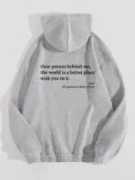 Dear Person Behind Me,the World Is A Better Place,with You In It,love,the Person In Front Of You,Women’s Plush Letter Printed Kangaroo Pocket Drawstring Printed Hoodie Unisex Trendy Hoodies