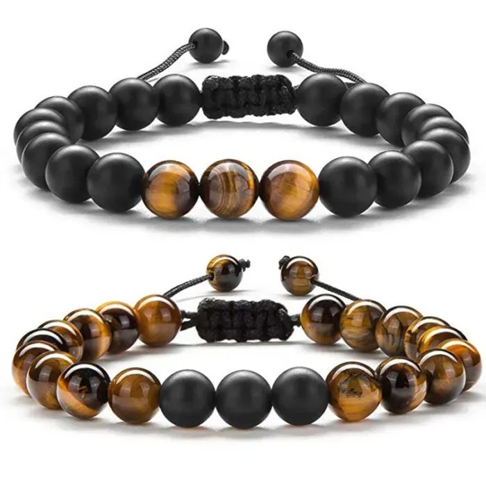 Tiger Eye Couple Bracelets Matte Black Agate Beads Bracelet