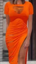 Short Sleeve Cut Out Drawstring Bodycon Dress, Women’s Clothing