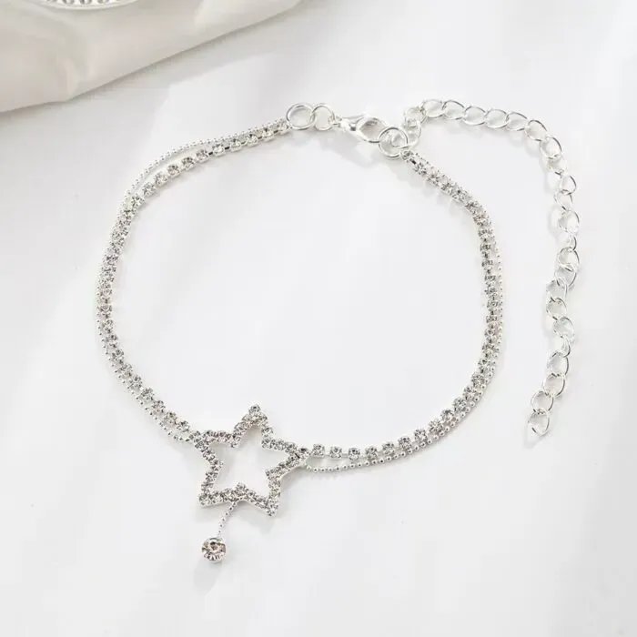 Women’s Fashion Personality Five-pointed Star Heart Shape Rhinestone Bead Necklace Anklet
