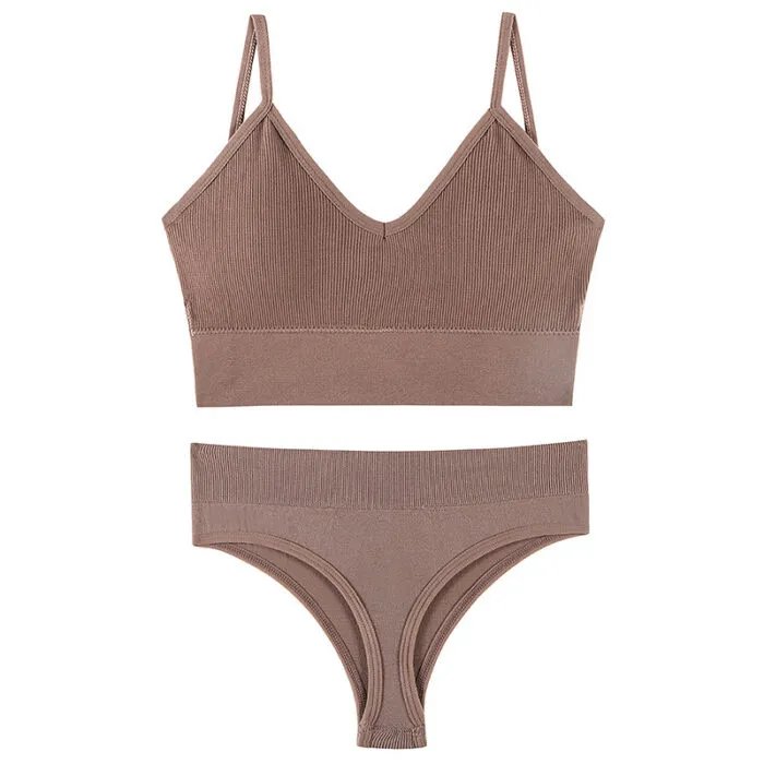 Women’s Underwear Small Chest Push-up Thin Wireless Large Size Sports Sling Vest French Triangle Cup Bra Set