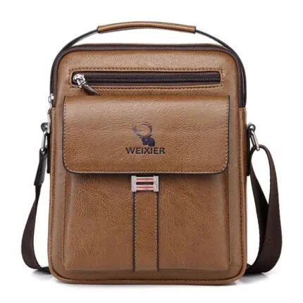 Leather Messenger Crossbody Shoulder Bag For Men Work Business Casual Adjustable Straps With Metal Zipper