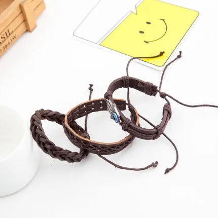 Palm eye leather men’s bracelet