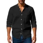 Long Sleeve Stand Collar Shirt With Pockets Casual Men’s Clothing