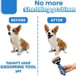 Grooming Brush For Pet Dog Cat Deshedding Tool Rake Comb Fur Remover Reduce 2-Side Dematting Tool For Dogs Cats Pets Grooming Brush Double Sided Shedding And Dematting Undercoat Rake Hair Removal Comb