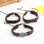 Palm eye leather men’s bracelet