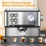 20 Bar Professional Espresso Machine With Milk Frother, Single Double Shot, ESE Pod Compatible, Visual Display Of Pressure, Removable Water Tank For Cappuccino, Latte, Machiato For Home Barista