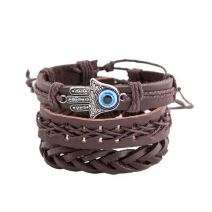 Palm eye leather men’s bracelet
