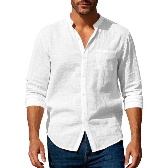 Long Sleeve Stand Collar Shirt With Pockets Casual Men’s Clothing