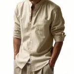 Long Sleeve Stand Collar Shirt With Pockets Casual Men’s Clothing