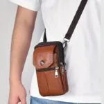 Leather Mobile Phone Shoulder Covers, Men’s Belt Bags, Vertical Holster Belt Clip Pockets, Carrying Cases With Card Slots