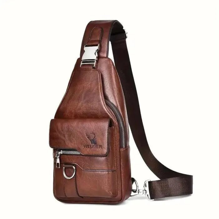 Premium PU Leather Vintage-Style Chest Bag – Spacious Multi-Compartment Crossbody Bag With Waterproof Design, Large Capacity, And Stylish Casual Look For Men