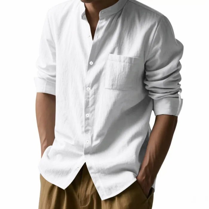 Long Sleeve Stand Collar Shirt With Pockets Casual Men’s Clothing
