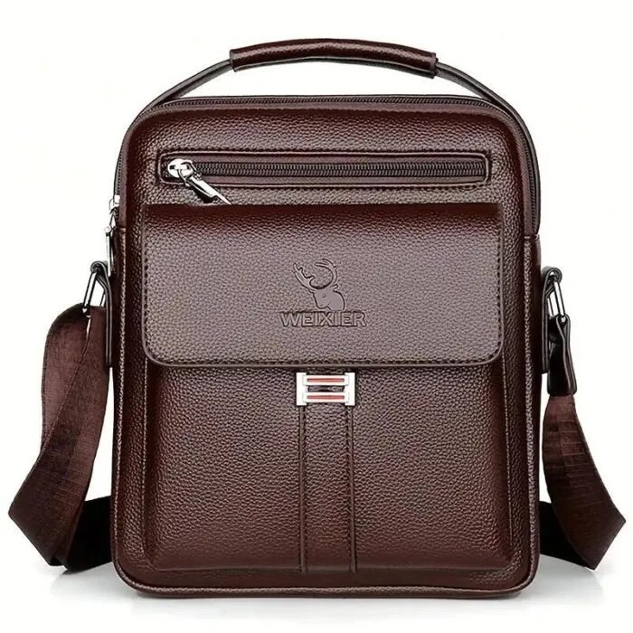 Leather Messenger Crossbody Shoulder Bag For Men Work Business Casual Adjustable Straps With Metal Zipper