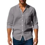 Long Sleeve Stand Collar Shirt With Pockets Casual Men’s Clothing