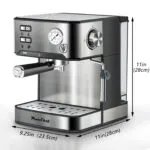 20 Bar Professional Espresso Machine With Milk Frother, Single Double Shot, ESE Pod Compatible, Visual Display Of Pressure, Removable Water Tank For Cappuccino, Latte, Machiato For Home Barista