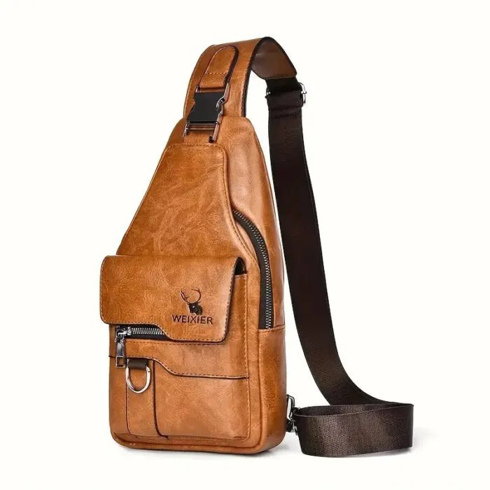 Premium PU Leather Vintage-Style Chest Bag – Spacious Multi-Compartment Crossbody Bag With Waterproof Design, Large Capacity, And Stylish Casual Look For Men