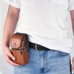 Leather Mobile Phone Shoulder Covers, Men’s Belt Bags, Vertical Holster Belt Clip Pockets, Carrying Cases With Card Slots