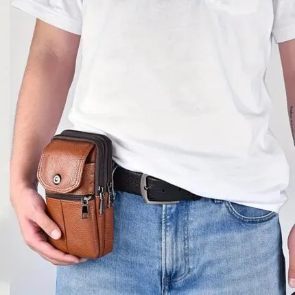 Leather Mobile Phone Shoulder Covers, Men’s Belt Bags, Vertical Holster Belt Clip Pockets, Carrying Cases With Card Slots