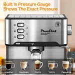 20 Bar Professional Espresso Machine With Milk Frother, Single & Double Shot, ESE Pod Compatible, Visual Display Of Pressure, Removable Water Tank For Cappuccino, Latte, Machiato For Home Barista