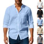 Long Sleeve Stand Collar Shirt With Pockets Casual Men’s Clothing