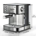 20 Bar Professional Espresso Machine With Milk Frother, Single & Double Shot, ESE Pod Compatible, Visual Display Of Pressure, Removable Water Tank For Cappuccino, Latte, Machiato For Home Barista