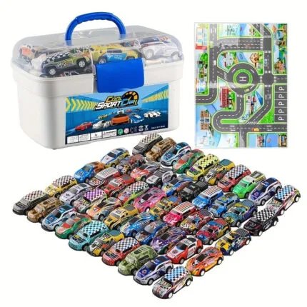 A 50-piece Alloy Toy Car Set With A Storage Box And A Foldable Play Mat, As Well As A Wide Variety Of Combinations, Perfect As An Educational And Entertaining Gift For Children Aged 3 And Up