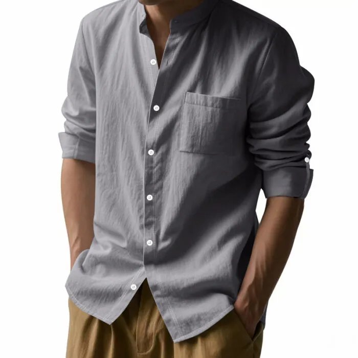 Long Sleeve Stand Collar Shirt With Pockets Casual Men’s Clothing