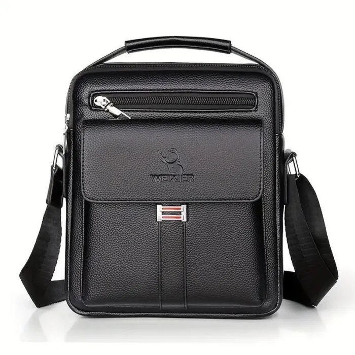 Leather Messenger Crossbody Shoulder Bag For Men Work Business Casual Adjustable Straps With Metal Zipper